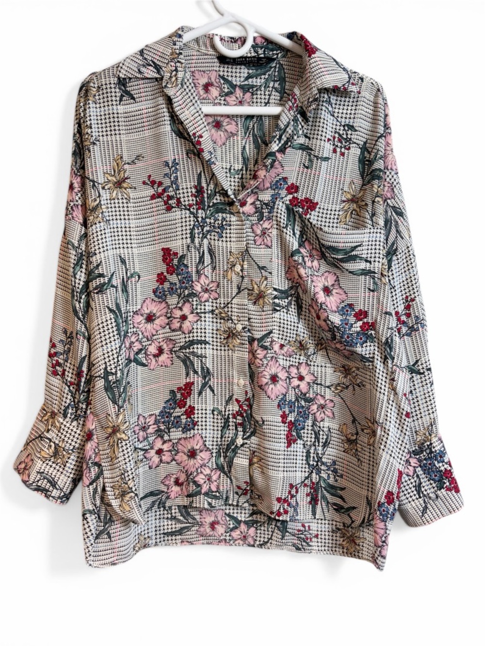 Zara Floral Botanical Button Down Long Sleeve Boho Blouse
